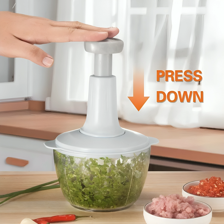 1.5L Manual Vegetable Chopper – 3 Blade Hand Push Cutter